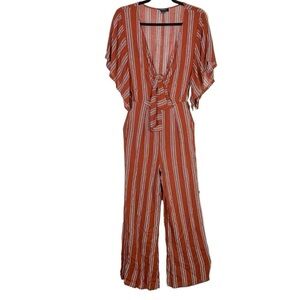 Audrey 3 Plus One Women S deep v-neck tie front flutter sleeve wide leg Jumpsuit